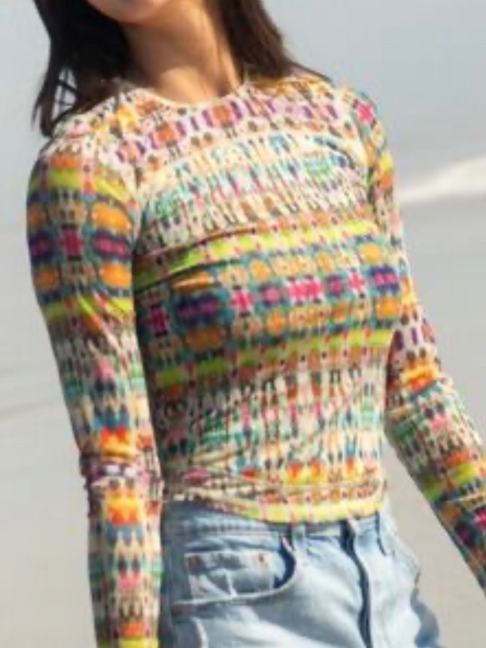Natural Life Sloane Mesh Long Sleeve Top - Fuchsia Tie Die Sz Large